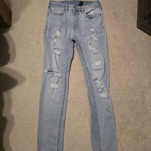 Trendy Light Blue Distressed Men's Skinny Jeans